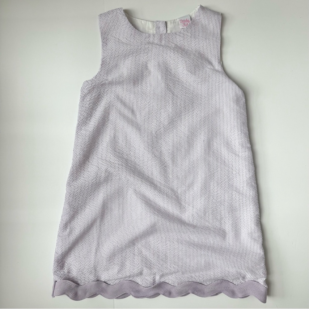 Stitchy Fish Rebecca Ric Rac Purple Seersucker Dress Girls Size 6 - Picture 2 of 5